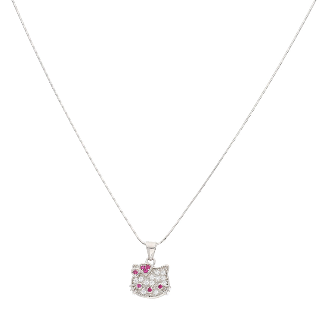 Sterling Silver 925 Hello Kitty Shaped Pendant Set (Necklace & Earrings) - FKJNKLSTSL9462