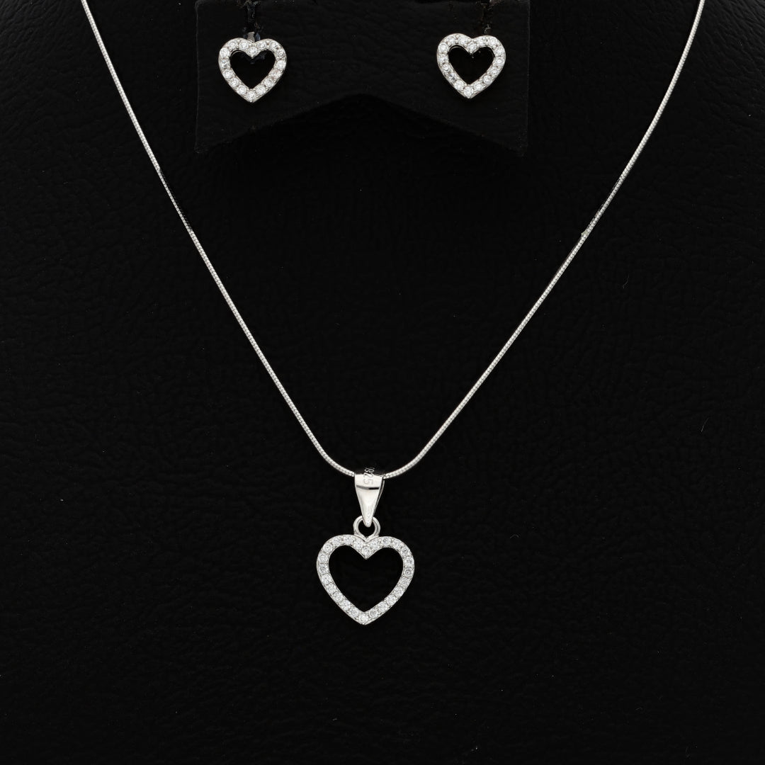 Sterling Silver 925 Heart Shaped Pendant Set (Necklace & Earrings) - FKJNKLSTSL9459