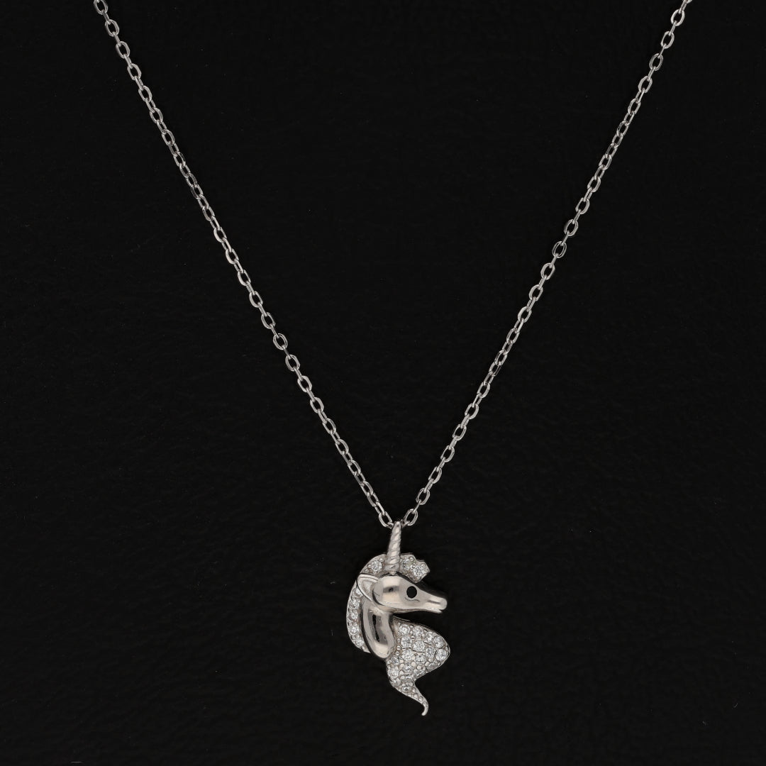 Sterling Silver 925 Unicorn Horse Shaped Necklace - FKJNKLSL9469