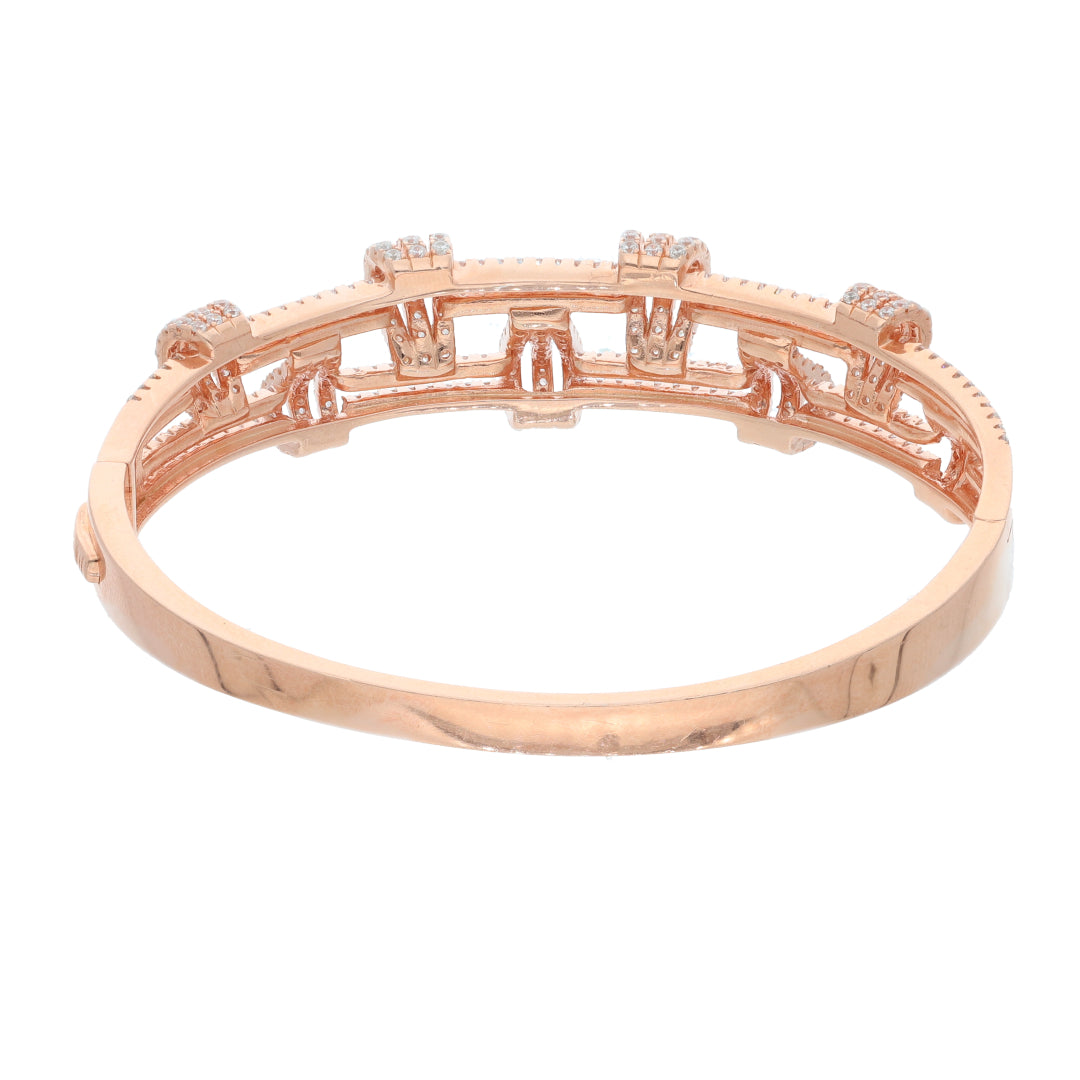 Sterling Silver 925 Double Layer Design Zirconia Rose Gold Plated Bangle - FKJBNGSL9482