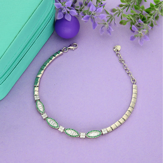 Sterling Silver 925 Classy Green Gems Zirconia Bracelets - FKJBRLSL9479