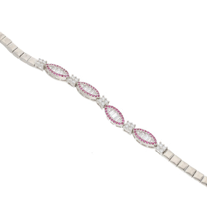 Sterling Silver 925 Classy Pink Gems Zirconia Bracelets- FKJBRLSL9480