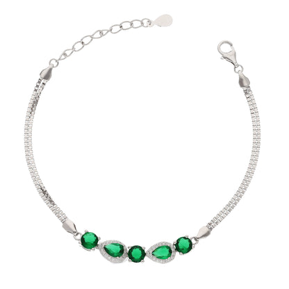 Sterling Silver 925 Classy Green Drop Bracelet - FKJBRLSL9485