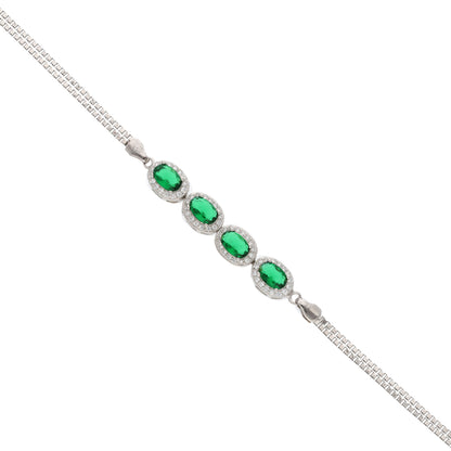 Sterling Silver 925 Classy Green Zirconia Bracelet - FKJBRLSL9487