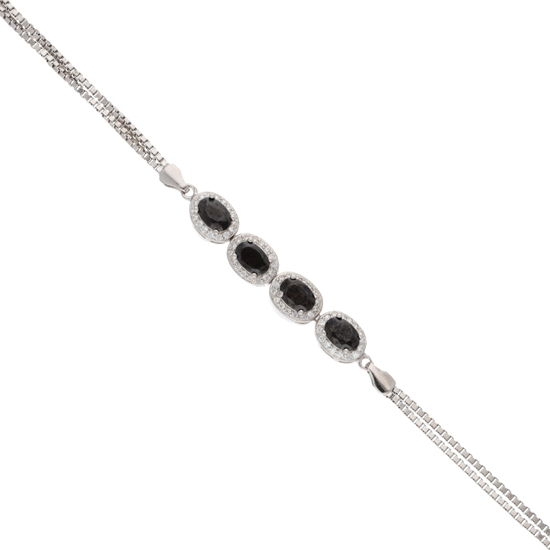 Sterling Silver 925 Classy Black Zirconia Bracelet - FKJBRLSL9488