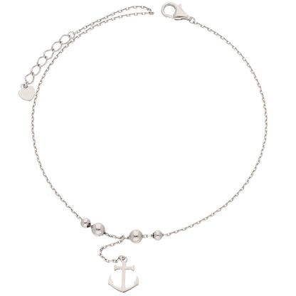 Sterling Silver 925 Hanging Anchor and Stud Balls Anklets - FKJANKLSL9489