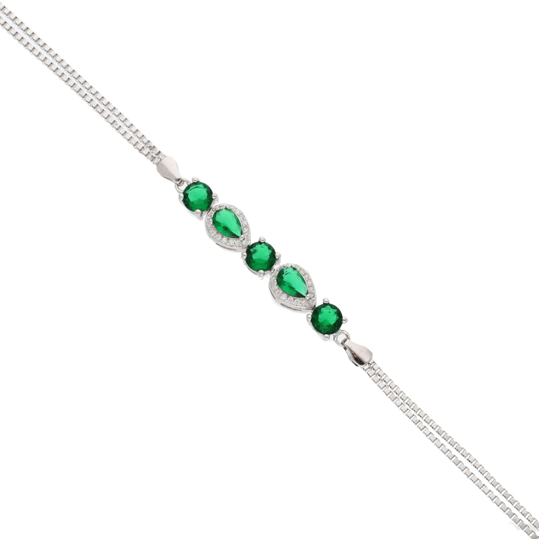 Sterling Silver 925 Classy Green Drop Bracelet - FKJBRLSL9485