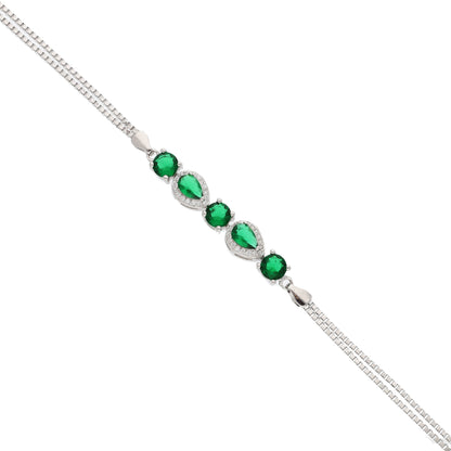 Sterling Silver 925 Classy Green Drop Bracelet - FKJBRLSL9485