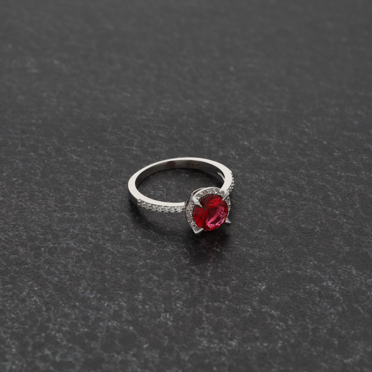 Sterling Silver 925 Faceted Red Topaz Women's Solitaire Ring - FKJRNSL8269