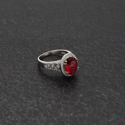 Sterling Silver 925 Faceted Red Topaz Women's Solitaire Ring - FKJRNSL8265