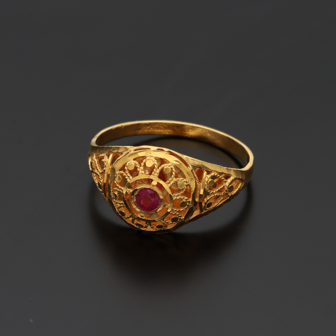 Gold Filigree Design Ring 21KT - FKJRN21K8856