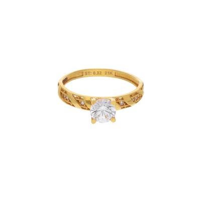 Gold Sleek Twisted CZ Design Ring 21KT - FKJRN21K8862