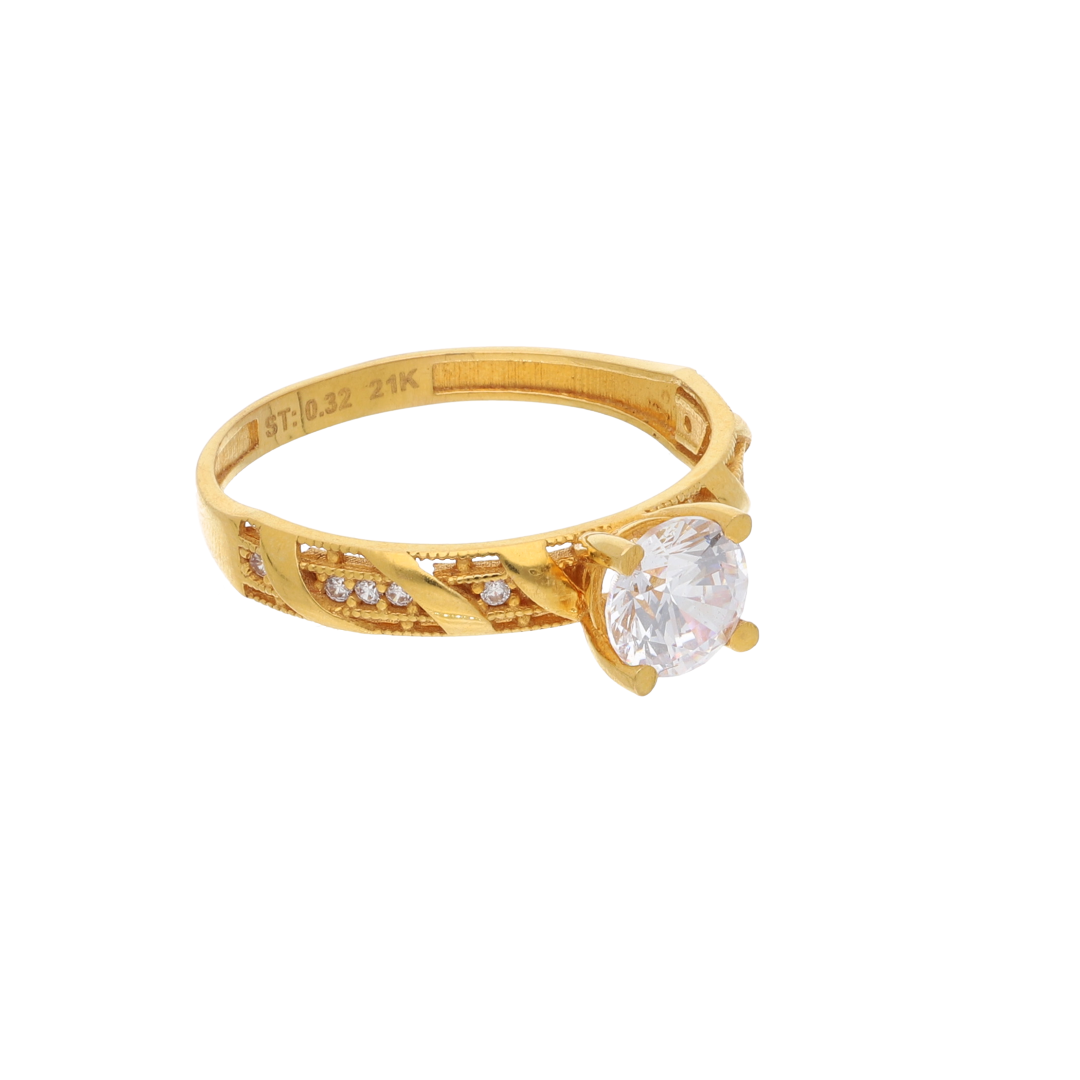 Gold Sleek Twisted CZ Design Ring 21KT - FKJRN21K8862