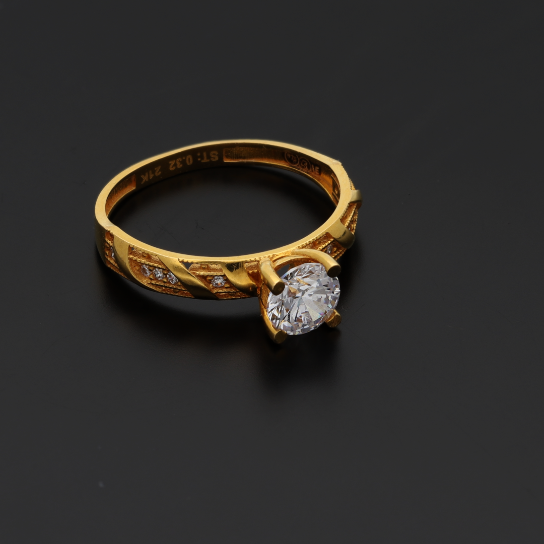 Gold Sleek Twisted CZ Design Ring 21KT - FKJRN21K8862