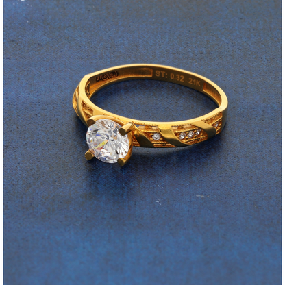 Gold Sleek Twisted CZ Design Ring 21KT - FKJRN21K8862