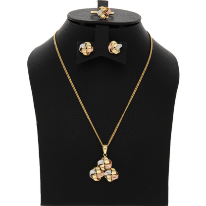 Gold Knot Shaped Pendant Set (Necklace, Earrings and Ring) 18KT - FKJNKLST18K8922