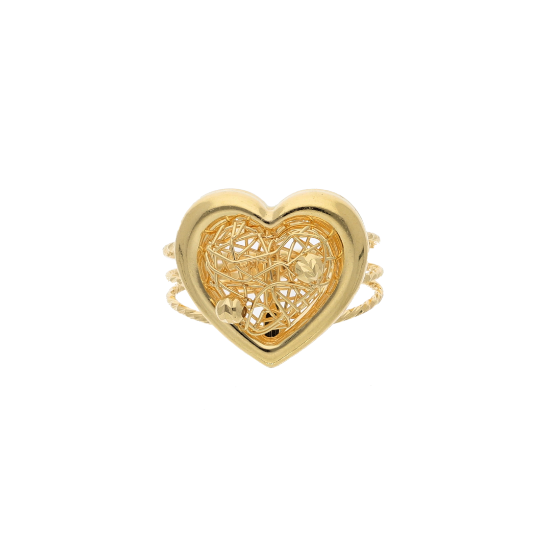 Gold Heart Shaped Pendant Set (Necklace, Earrings and Ring) 18KT - FKJNKLST18K8916