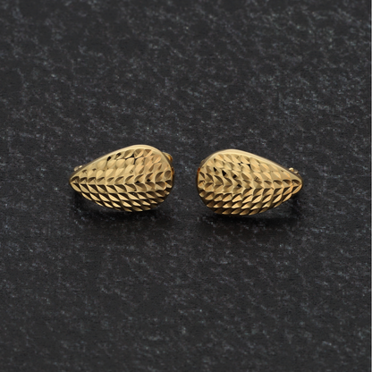 Gold Hammered Teardop Stud Earrings 18KT - FKJERN18K8923