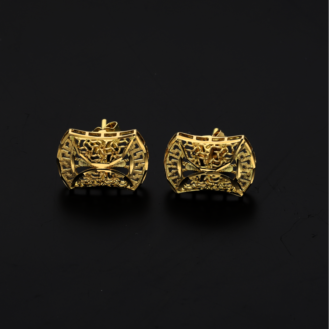 Gold Hammer Shaped Stud Clip Earrings 18KT - FKJERN18K8937