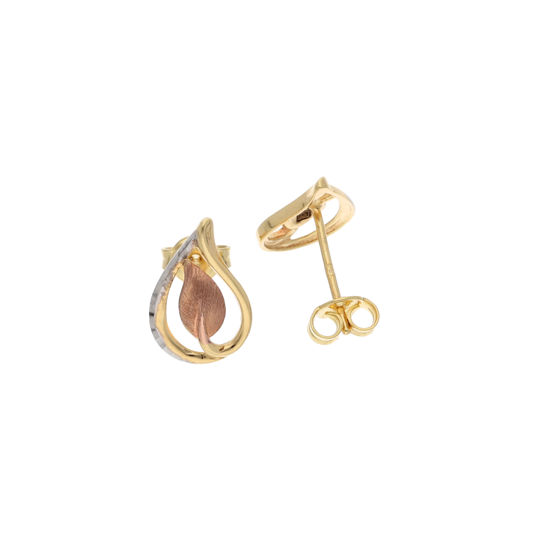 Gold Leaf Shaped Design Pendant Set (Necklace, Earrings and Ring) 18KT - FKJNKLST18K8947
