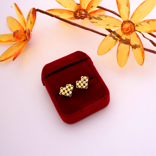 Gold Heart Shaped Stud Earrings 18KT - FKJERN18K8944