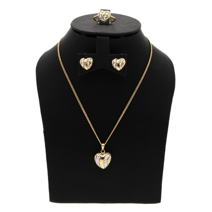 Gold Heart Shaped Design Pendant Set (Necklace, Earrings and Ring) 18KT - FKJNKLST18K8948