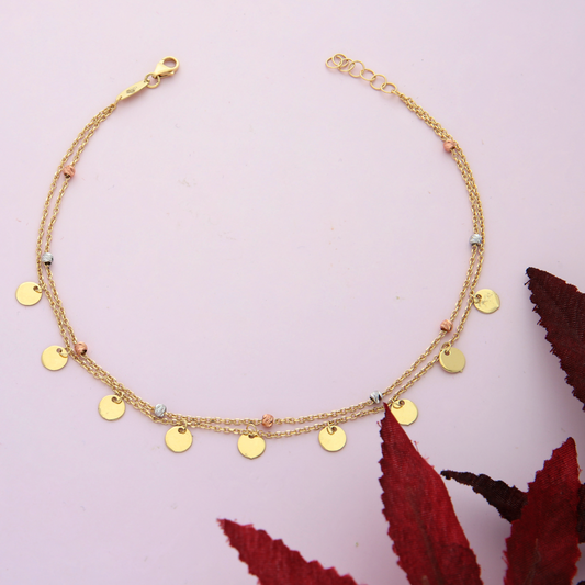 Gold Hanging Coins Shaped Anklet 18KT - FKJANKL18K9031