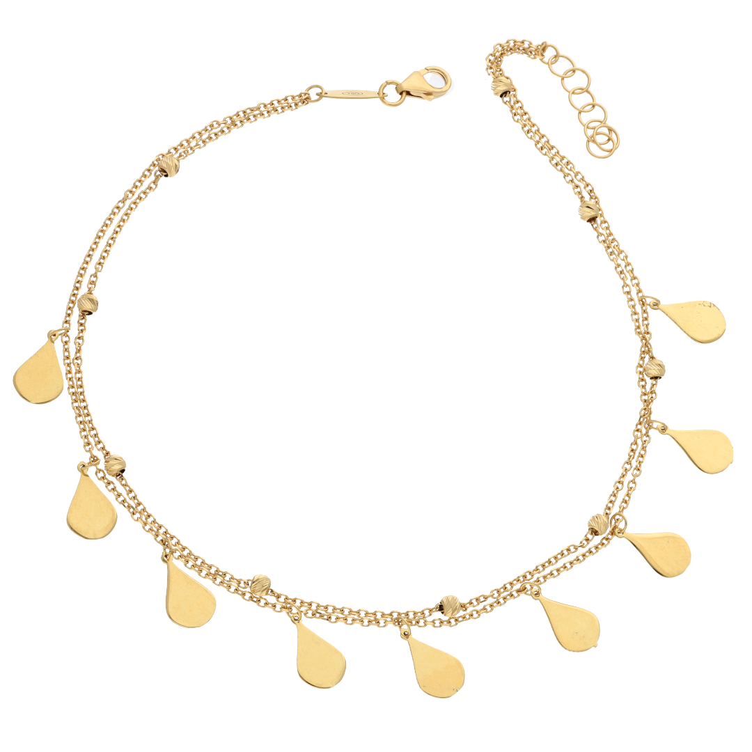 Gold Hanging Pear Shaped Anklet 18KT - FKJANKL18K9032