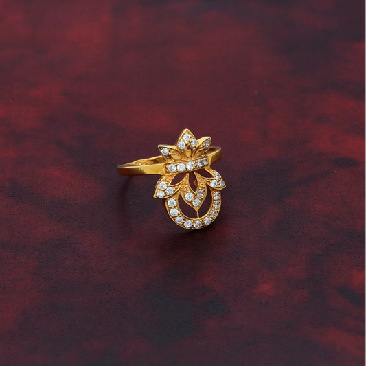 Gold Crown Flower Design Ring 21KT - FKJRN21K9041