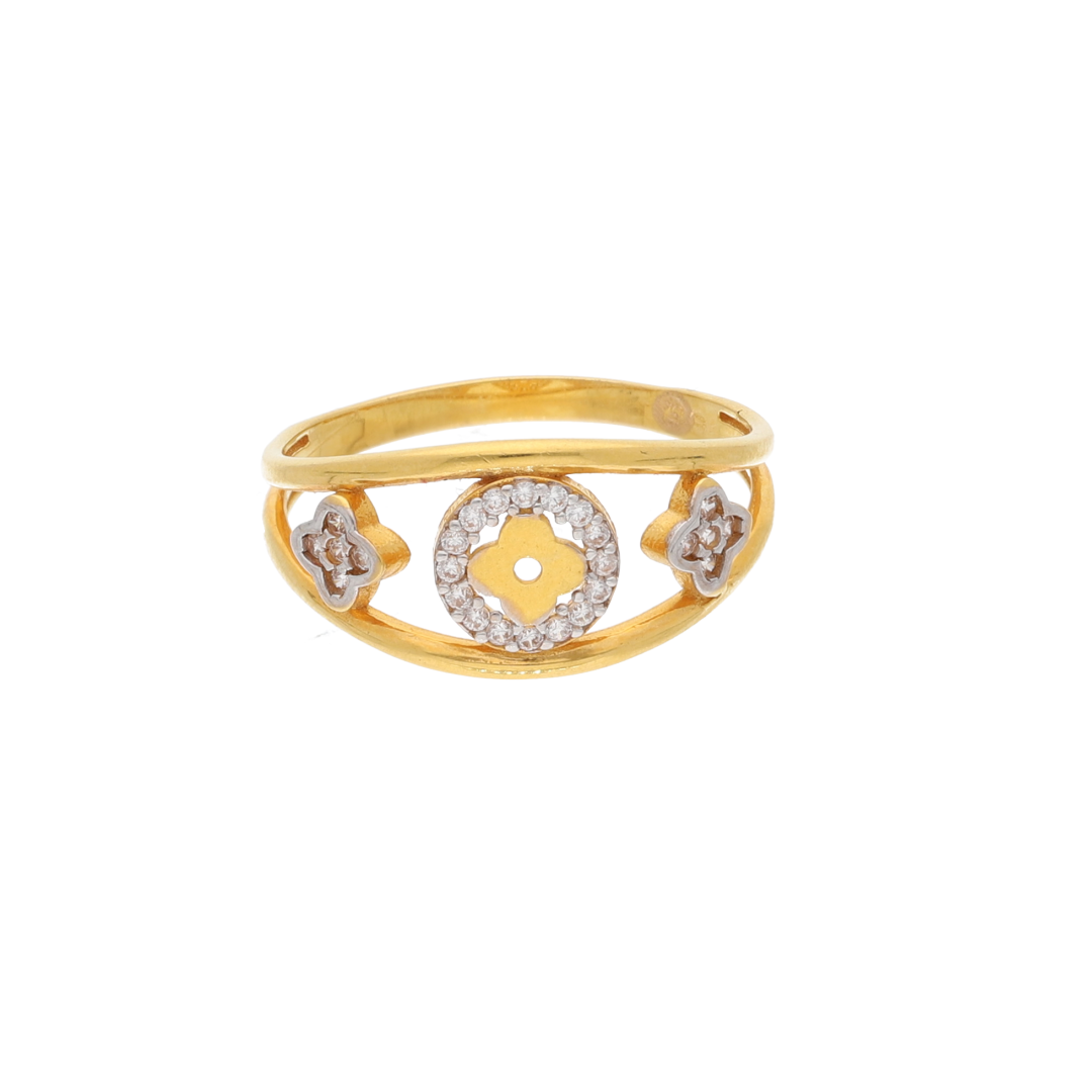 Gold CZ Round Flower in Ring 21KT - FKJRN21K9043