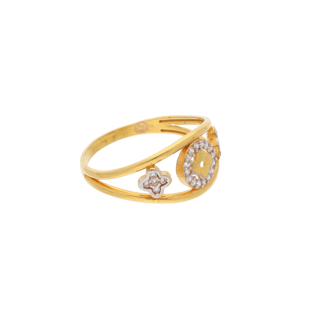 Gold CZ Round Flower in Ring 21KT - FKJRN21K9043