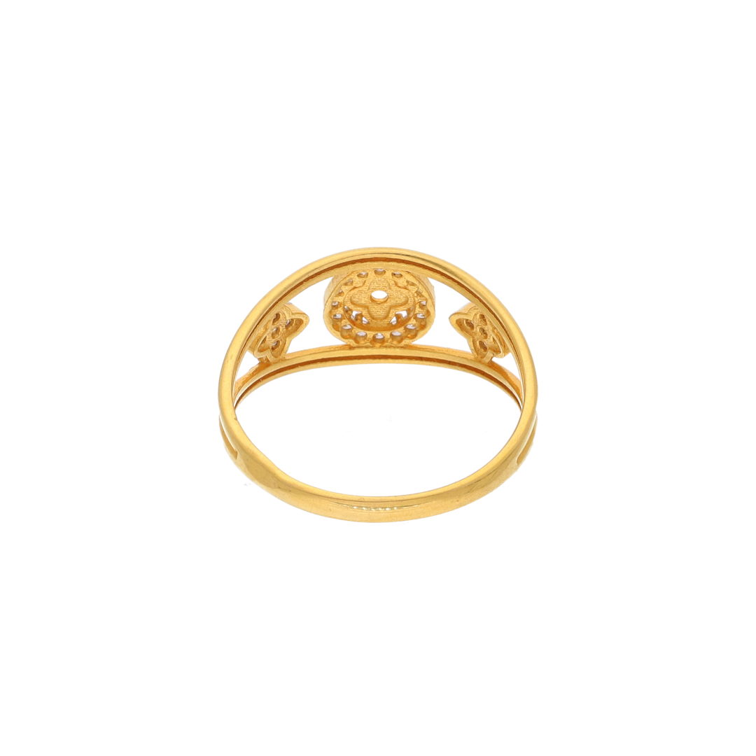 Gold CZ Round Flower in Ring 21KT - FKJRN21K9043