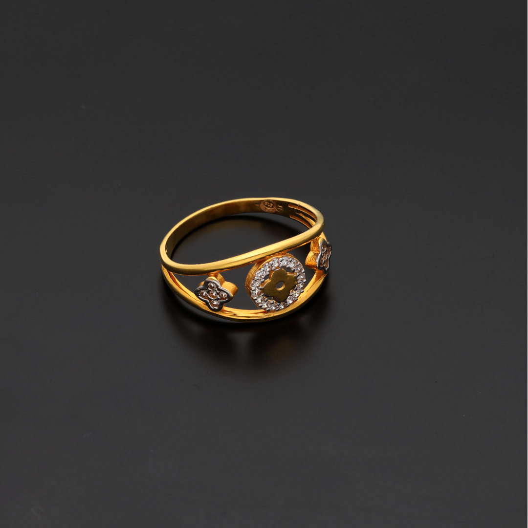 Gold CZ Round Flower in Ring 21KT - FKJRN21K9043