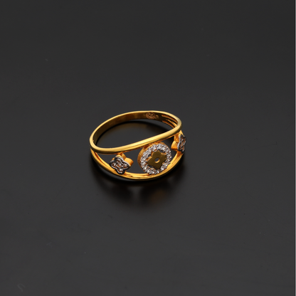 Gold CZ Round Flower in Ring 21KT - FKJRN21K9043