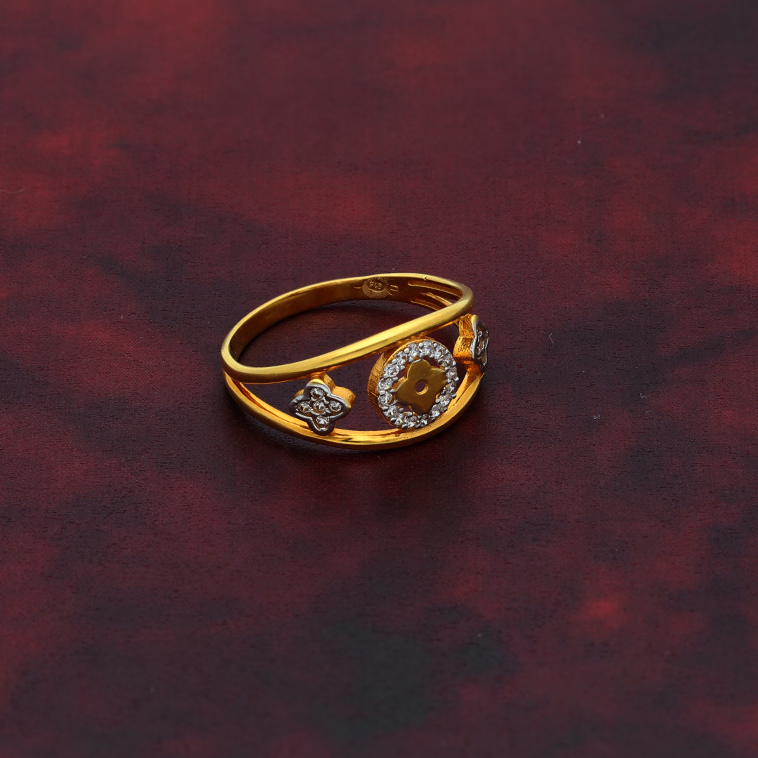 Gold CZ Round Flower in Ring 21KT - FKJRN21K9043