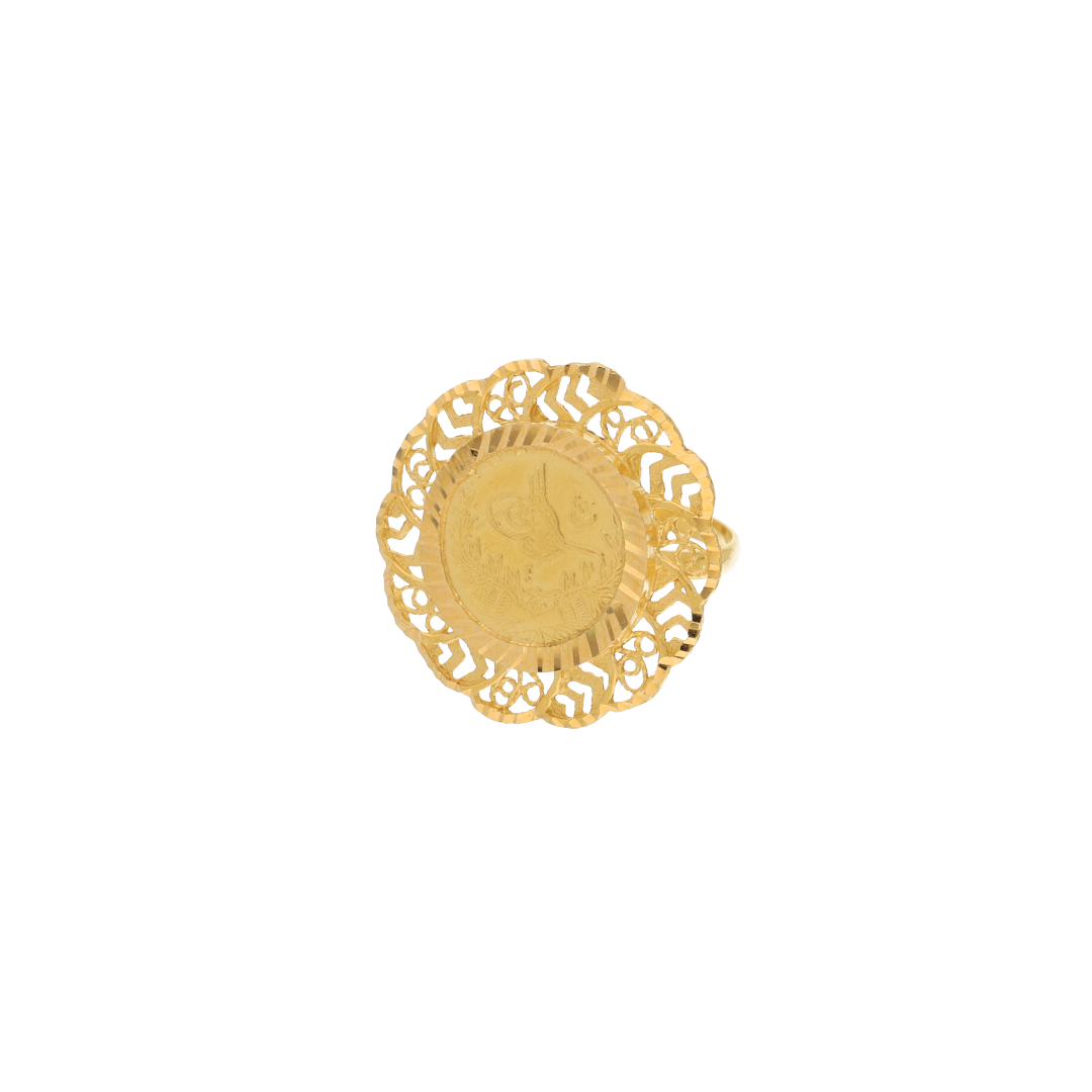 Gold Round Flower Shaped Ring 21KT - FKJRN21K9045