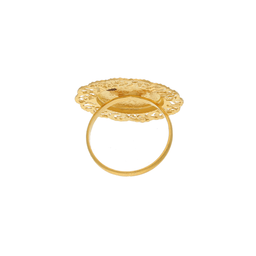 Gold Round Flower Shaped Ring 21KT - FKJRN21K9045