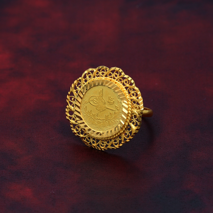 Gold Round Flower Shaped Ring 21KT - FKJRN21K9045