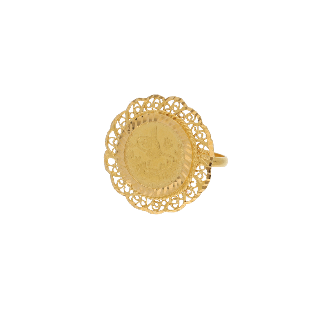 Gold Round Flower Shaped Ring 21KT - FKJRN21K9046