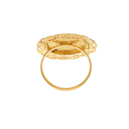 Gold Round Flower Shaped Ring 21KT - FKJRN21K9046