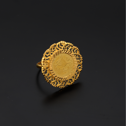 Gold Round Flower Shaped Ring 21KT - FKJRN21K9046