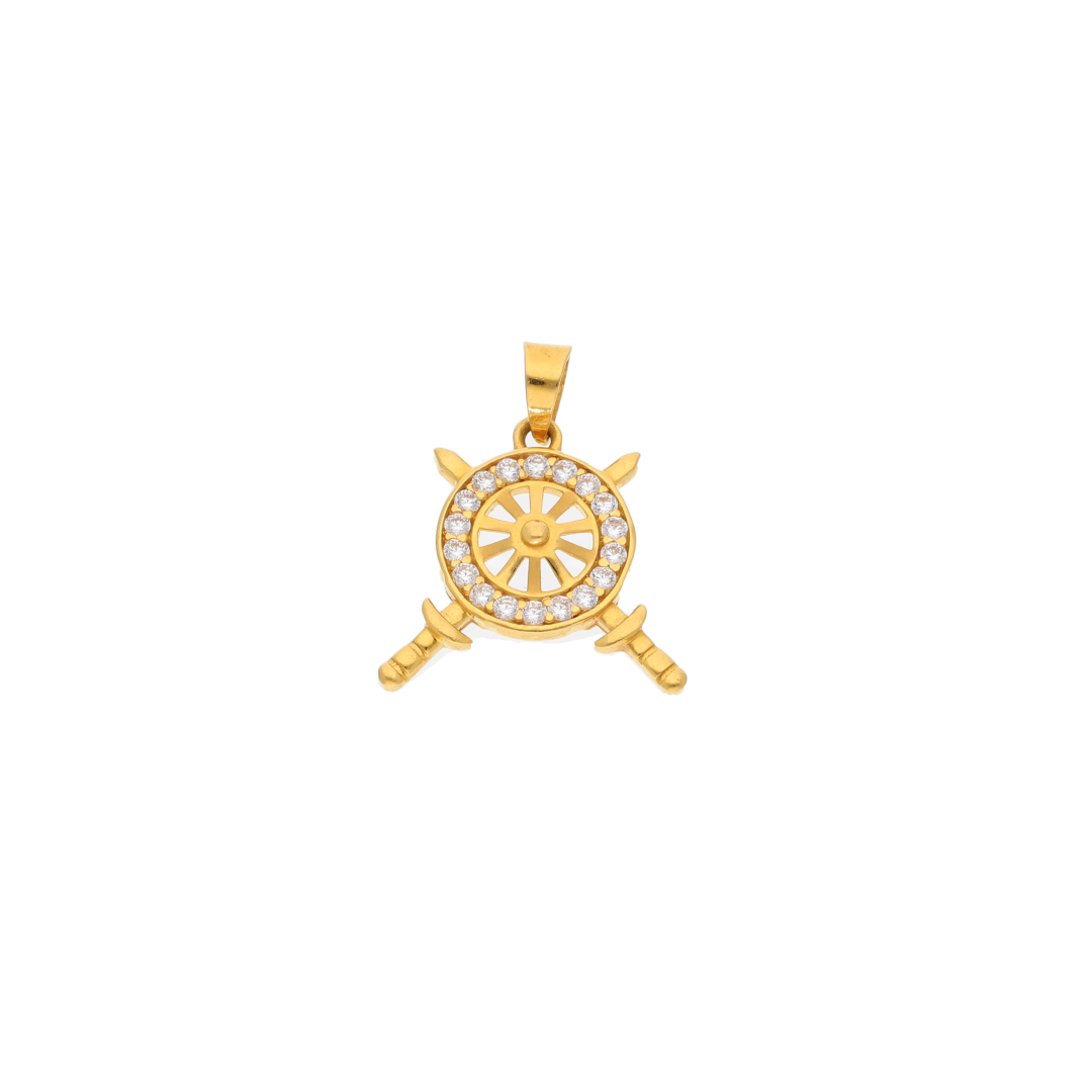 Gold Streeing Wheels Shaped Pendant 22KT - FKJPND22K9062