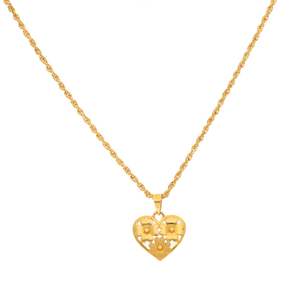 Gold Necklace (Chain with Flower in Heart Pendant) 22KT - FKJNKL22K9067