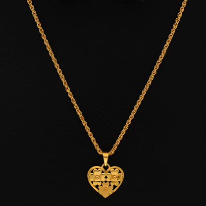 Gold Necklace (Chain with Flower in Heart Pendant) 22KT - FKJNKL22K9067