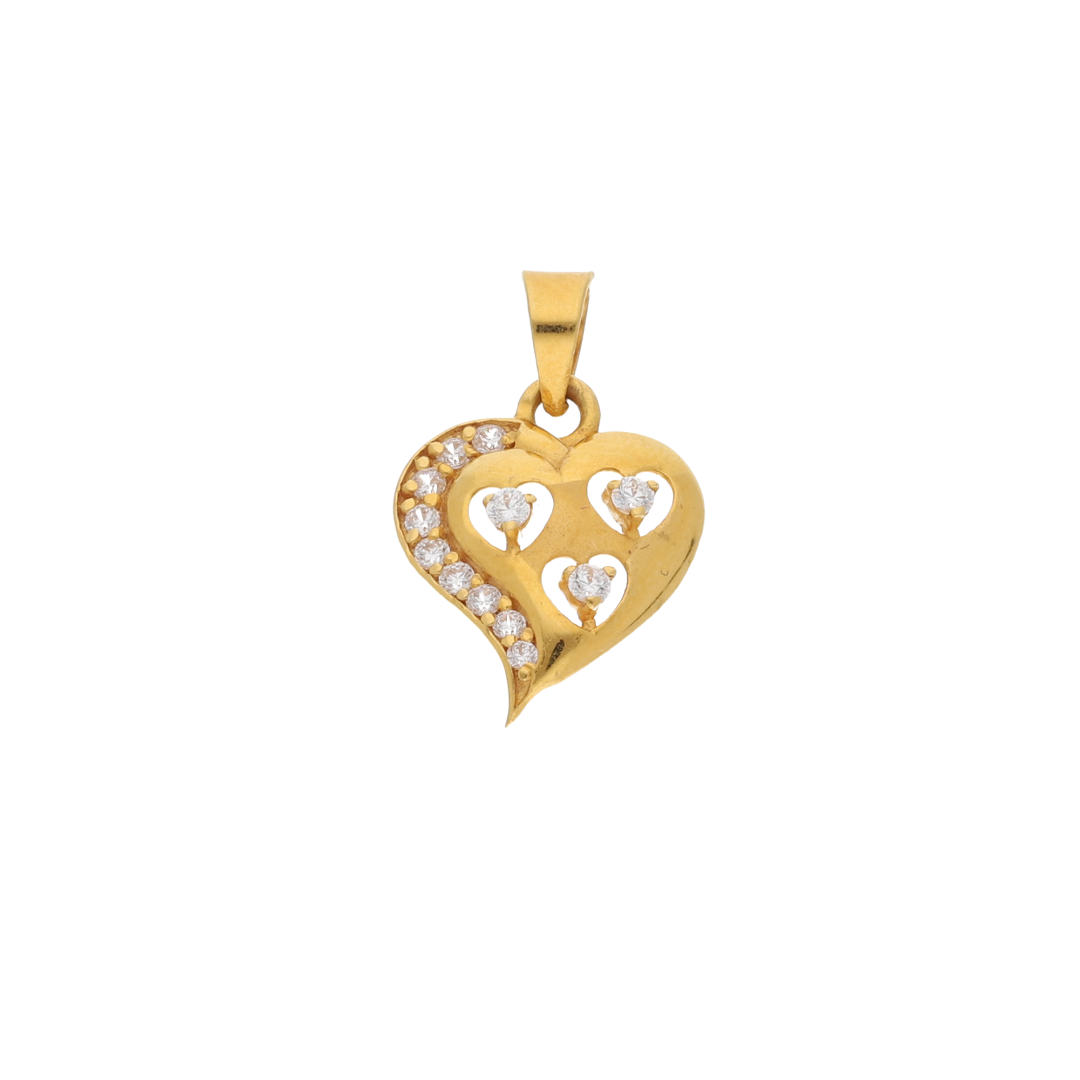 Gold CZ Heart Pendant 22KT - FKJPND22K9068