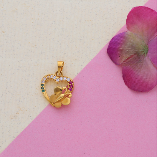 Gold Butterfly with Heart Shaped Pendant 22KT - FKJPND22K9064