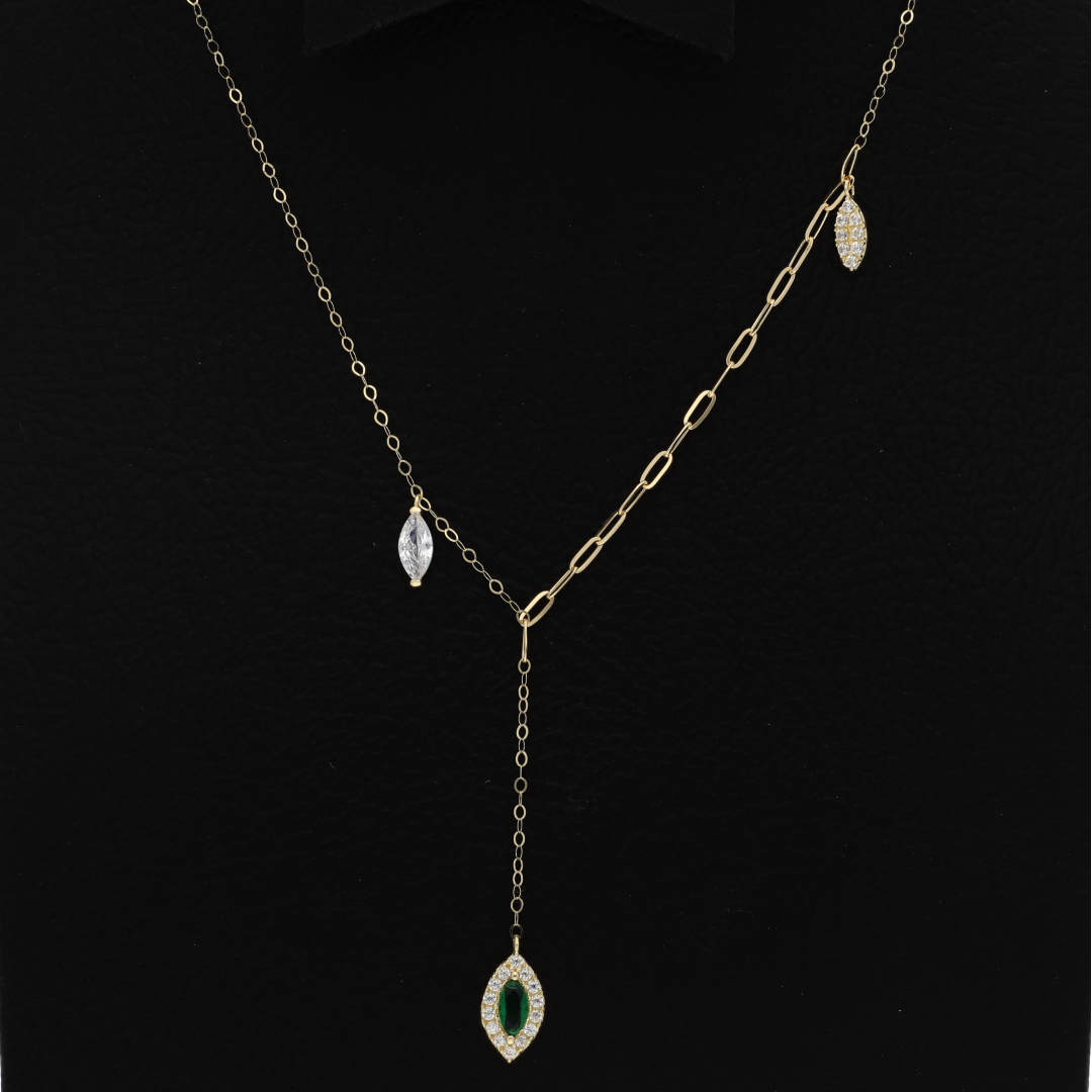 Gold Leaf Shaped with Solitaire Necklace 18KT - FKJNKL18K9084