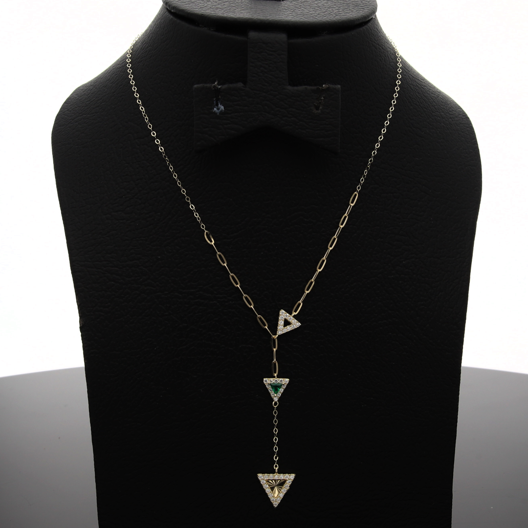 Gold Triangle Shaped with Solitaire Necklace 18KT - FKJNKL18K9156