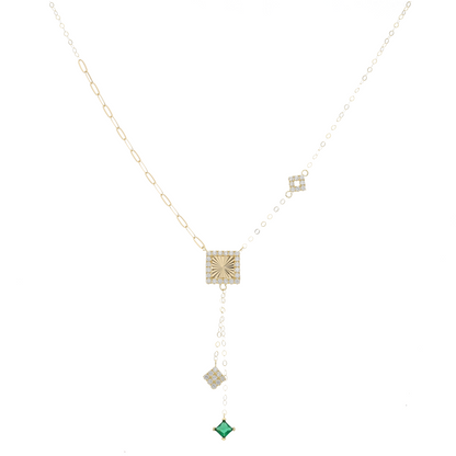 Gold Square Shaped with Square Solitaire Necklace 18KT - FKJNKL18K9160