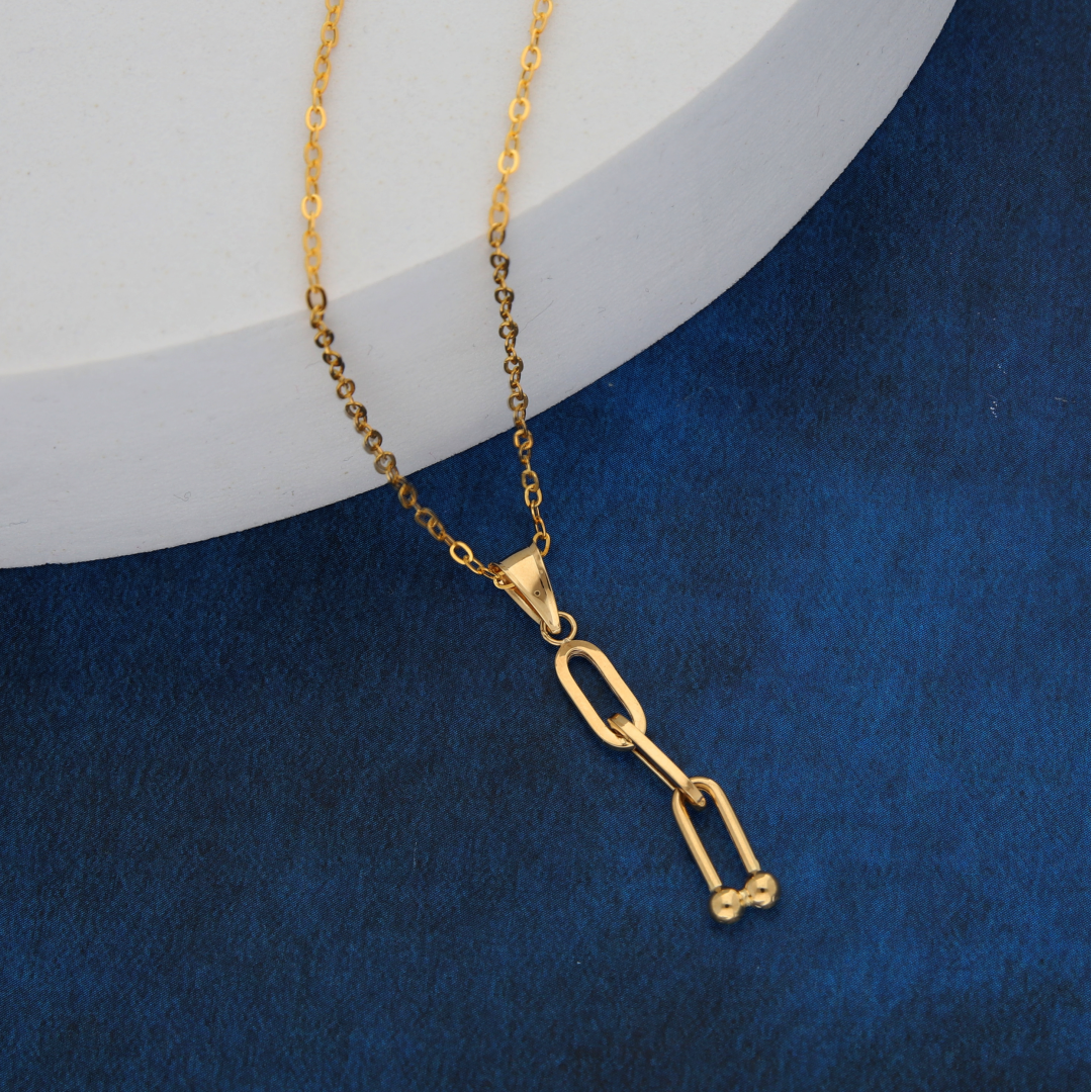 Gold Necklace (Chain with Paper Clips Pendant) 18KT - FKJNKL18K9167